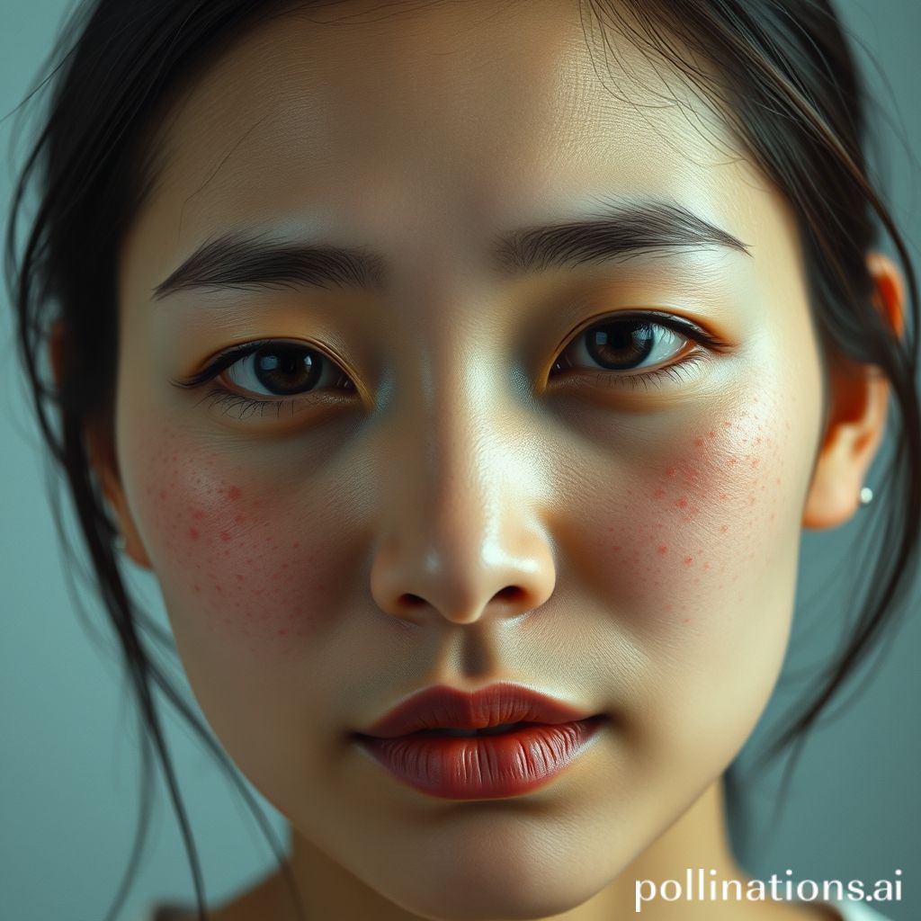 ภาพหญิงสาวหน้าเป็นสิวกำลังกังวล